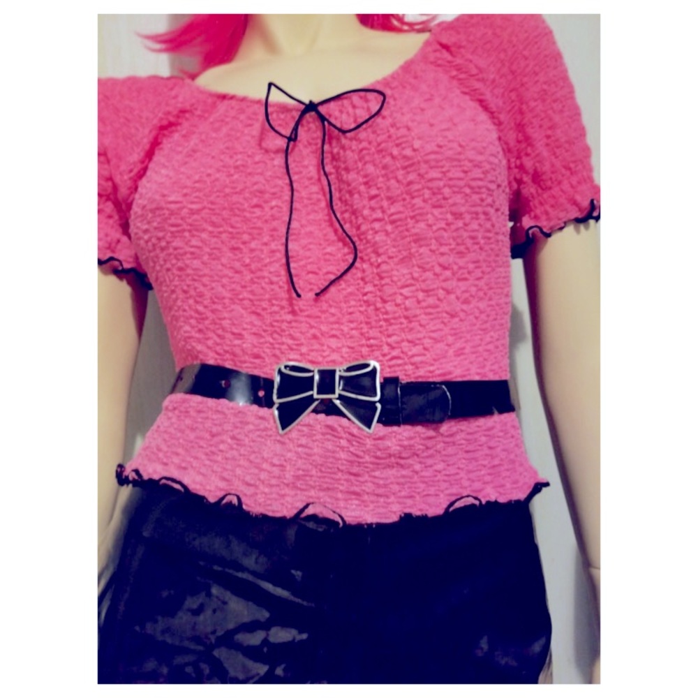 Vintage Rockabilly Pinup Y2K Black Shiny Vinyl Bow Belt